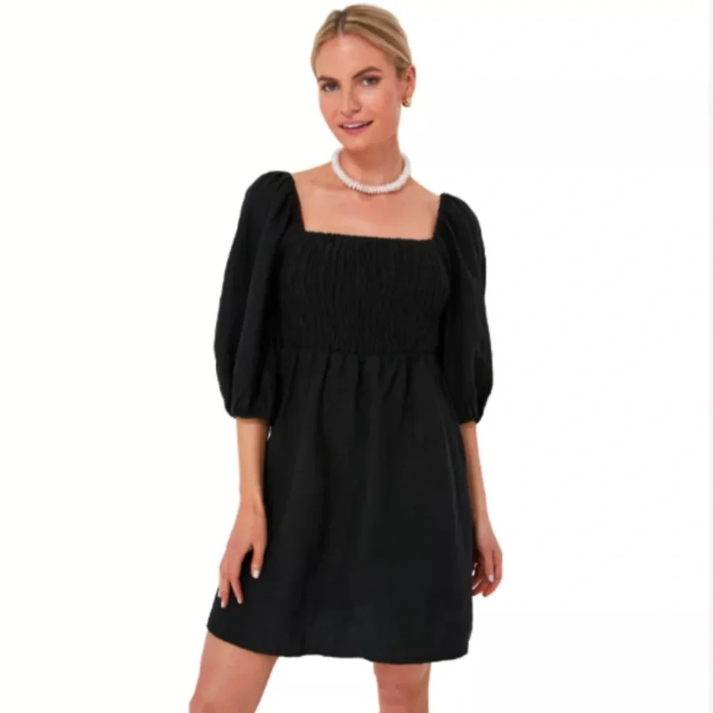 Tuckernuck Black Smocked Square-Neck Mini Dress - Picture 1 of 6